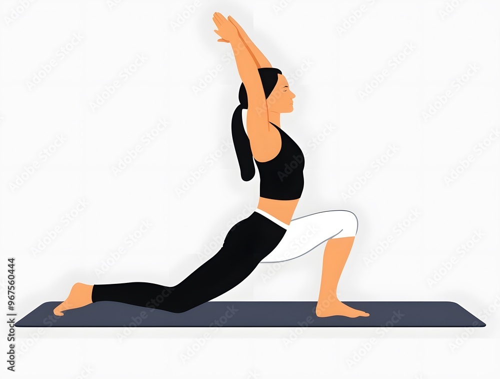 Poster a woman exercise on a yoga mat cartoon vector set white background