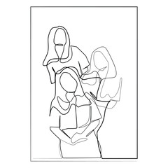 friendship portrait of teenage women. female friendship immortalized in a photo moment. friends taking a photo together in the studio. one line vector illustration. vector continuous line