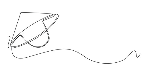 continuous line of farmer's hat caps. one line drawing of Indonesian farmer's hat from bamboo.single line vector illustration.isolated white background