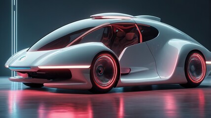 Obraz premium futuristic hover car design ,metallic finish ,ai gen