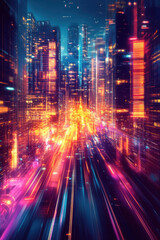 Fototapeta premium Neon Fantasy Background, A colorful digital background featuring vibrant neon lights and surreal elements, creating a striking and energetic visual experience