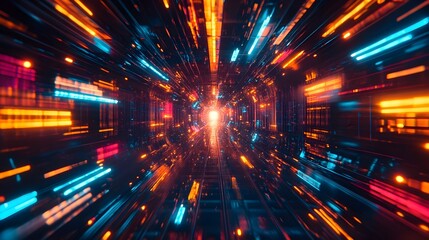 Naklejka premium Dazzling Futuristic Digital Portal in Vivid Neon Lights