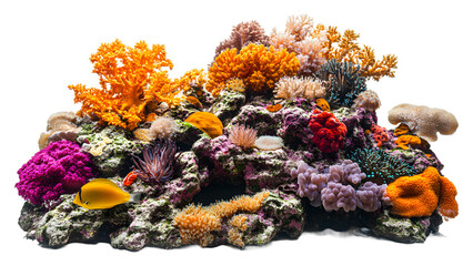Colorful coral reef with diverse marine life thriving under water isolated on transparent background © David