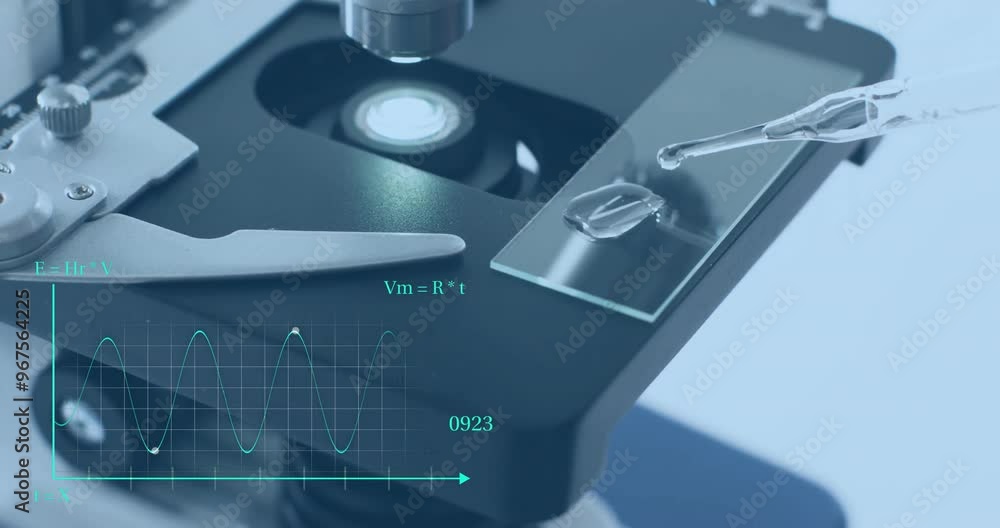 Aufkleber animation of scientific data processing over microscope