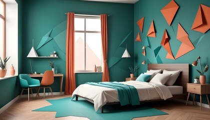 Photo interior modern design room 3d illustration;