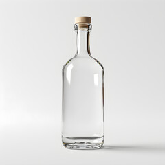 White glass bottle for cognac or whiskey on a white background. Mock up for advertising, branding, product presentation with space for text