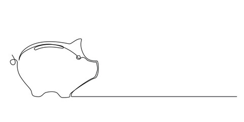 continuous line piggy bank.piggy bank icon one line drawing.invitation let's save,financial investment.single line vector illustration.isolated white background
