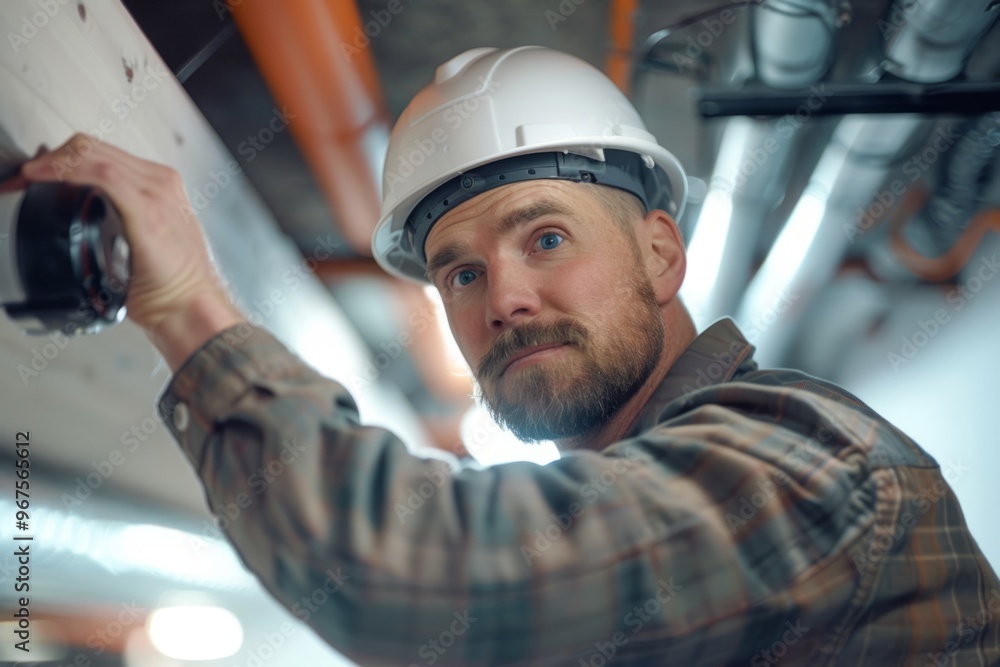 Aufkleber technician installing security camera in server room