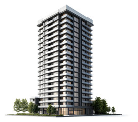 Modern residential tower with sleek design in a vibrant urban area isolated on transparent background