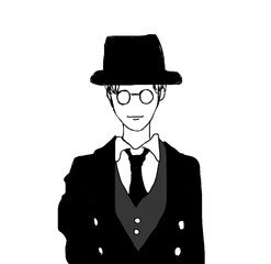 帽子をかぶった紳士のモノクロイラスト