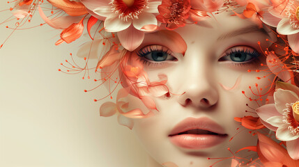 illustration on the theme of inspiration, an original banner for advertising a beauty salon with a picture of a girl’s face,