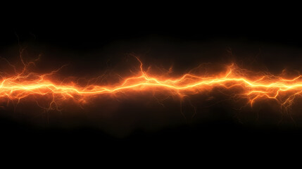 Bright orange and yellow lightning streaks on a black background, perfect for energy and power concepts. Lightning Storm. Illustration