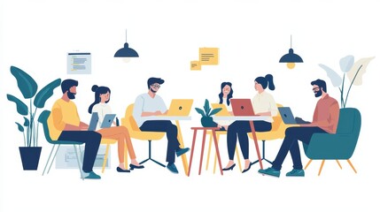 Collaborative Workspace with Engaged Coworkers Discussing Business Plans