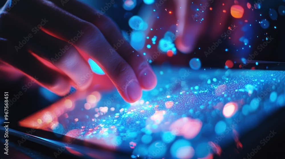 Aufkleber businessman working on a tablet with hologram of various charts above. global business, data network