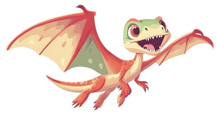 Obraz premium Cute Cartoon Green Flying Mythical Lizard Dragon Monster