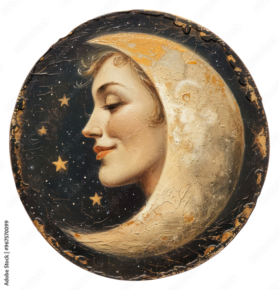 Sticker PNG  Moon art illustration painting.