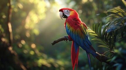 The Scarlet Macaw, a stunning bird found in the lush jungles of Central and South America, captivates with its bold red feathers.
