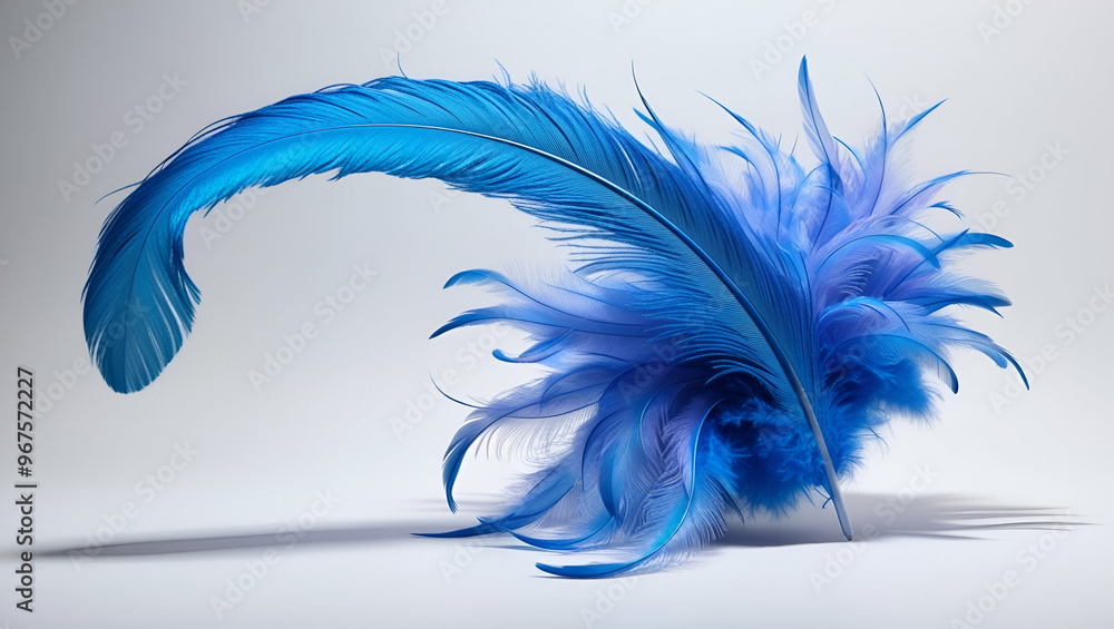 Poster abstract blue colour single feather on white background/ high resolution and used for decorate backg