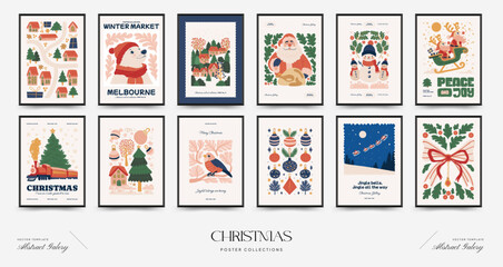 Merry Christmas and Happy New Year vertical flyer or poster template. Modern trendy minimal style. Hand drawn design for wallpaper, wall decor, print, postcard, cover, template, banner.