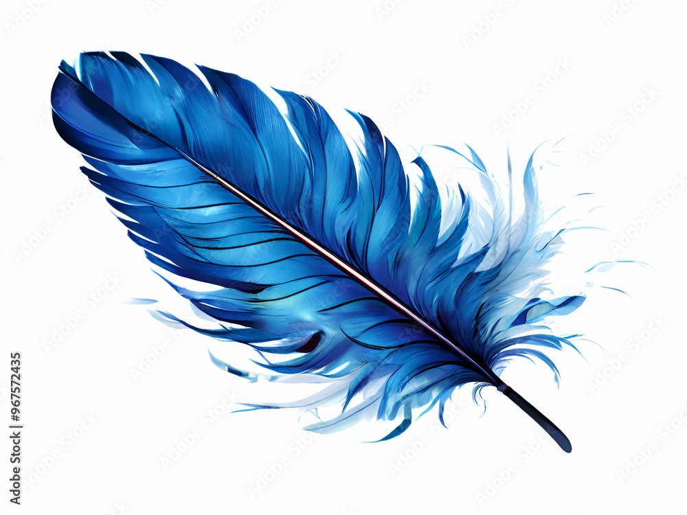 Fototapete feather, abstract blue colour single feather on white background/ high resolution and used for decor