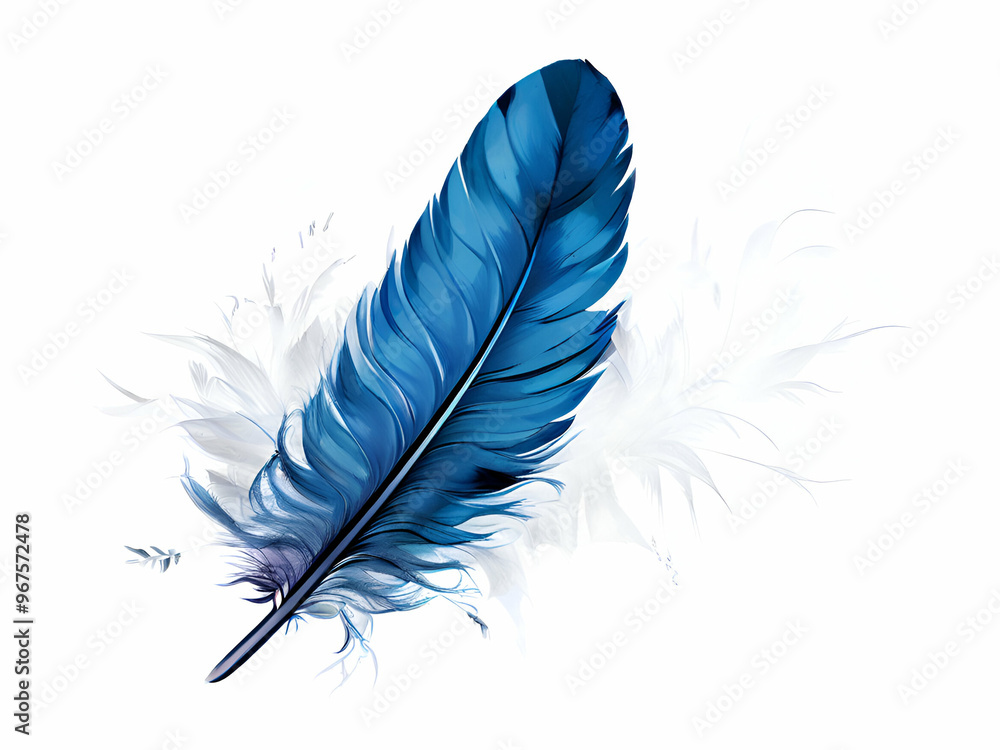 Fototapete abstract blue colour single feather on white background/ high resolution and used for decorate backg