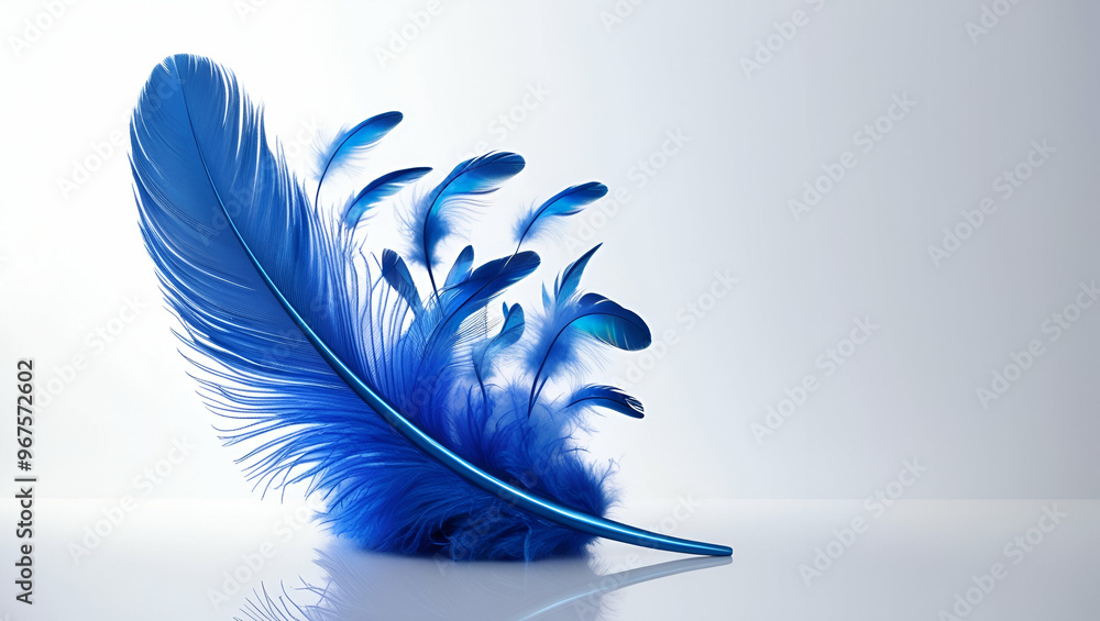 Fototapete abstract blue colour single feather on white background/ high resolution and used for decorate backg