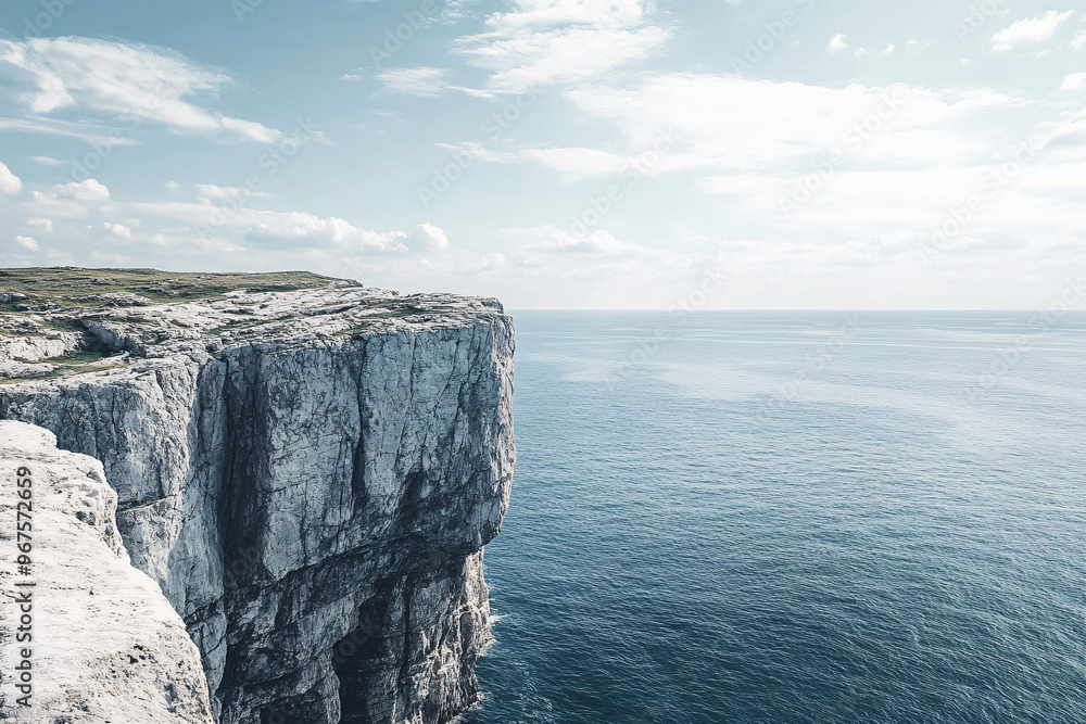 Aufkleber a breathtaking view of a steep cliff overlooking the serene ocean under a cloudy sky creating a tran