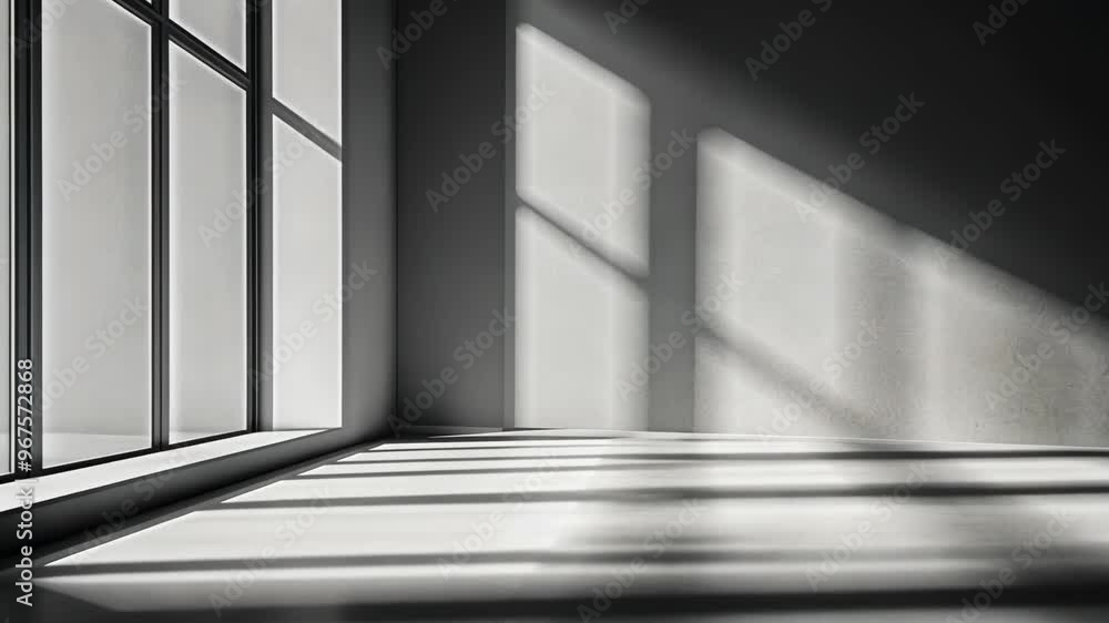 Aufkleber light and shadow play in an empty room with large windows during morning hours