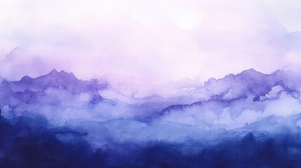 A serene watercolor landscape featuring soft purple hues, evoking tranquility and calmness in nature.