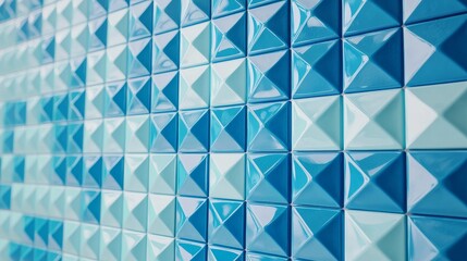 The arty background concept of a blue abstract wall with geometric shapes and soft light is perfect for interior design or art projects.