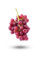Flying bunch of red grape isolated on white background , clipping path.