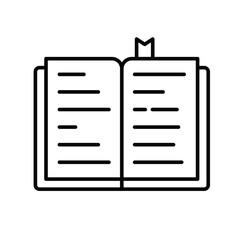 Open book with mark learning icon, Outline symbol icon. Editable vector stroke.