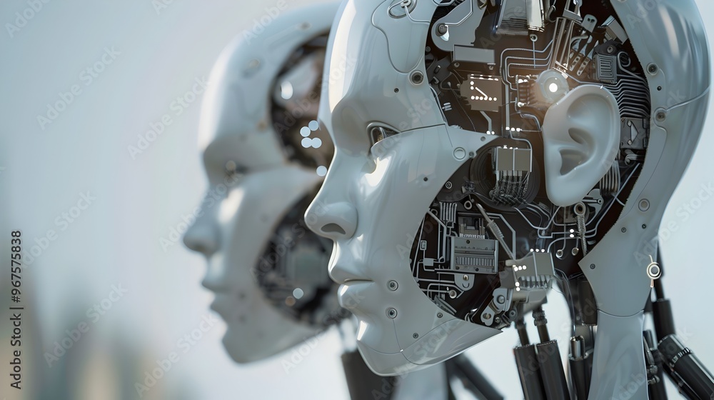 Poster futuristic intelligence robot with advanced mechanical circuits