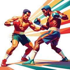 Fototapeta premium Boxer ready to fight on white background. Flat color art.