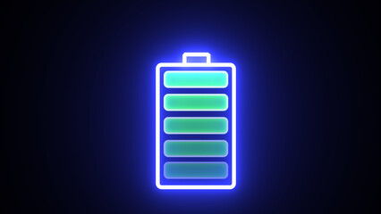 Glowing neon battery icon. Power and Electricity Ekmulato Battery.Charging level-up neon blue color battery symbol animation. Neon battery fast charging animation.
