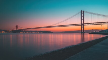 Obraz premium The Vasco da Gama Bridge crosses the Tagus River, and is one of the longest bridges in the world. Lisbon is an amazing tourist destination because their urban landscapes