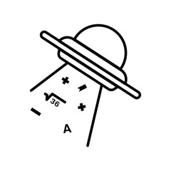A UFO abducting a pile of textbooks learning icon, Outline symbol icon. Editable vector stroke.