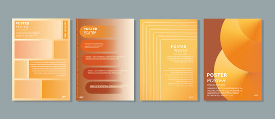 A collection of vector backgrounds for posters with a color gradient in warm orange tones. A set of wall decorations, unusual, unusual geometric shapes. Interior art, decorative art, banner, cover.

