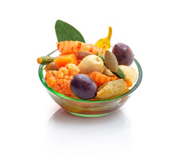 Crunchy Assortment Of Spicy Mixed Vegetable Pickles In A Plate