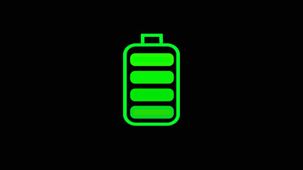 Battery charging accumulator electric green color icon animated and a black background.