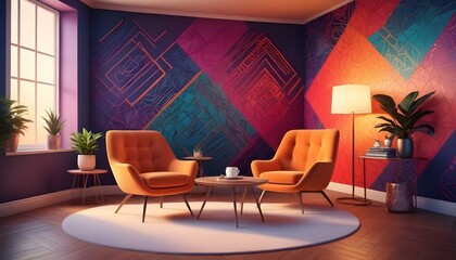 Photo interior modern design room 3d illustration;