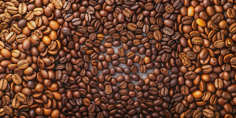 Obraz premium A creative collage made of various coffee beans , coffee, beans, collage, creative, background, design, texture, artistic