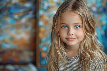 Fototapeta premium Beautiful young blonde girl is posing in an artist's studio