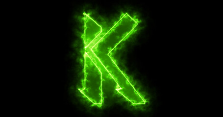 Neon K alphabet on black background. K alphabet neon moving outline for an online shop, blog, web, cafe, and hotel on a black BG.Technology video material animation. Easy to use in any video.