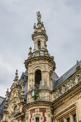 Architectural fragments of Benedictine Palace (Palais de la Benedictine, 1852) - neo-Gothic and neo-renaissance styles chateau. Fecamp, Seine-Maritime department, Haute-Normandie, France.
