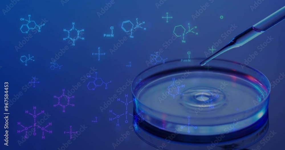 Poster animation of scientific data processing over pipette and dish in laboratory