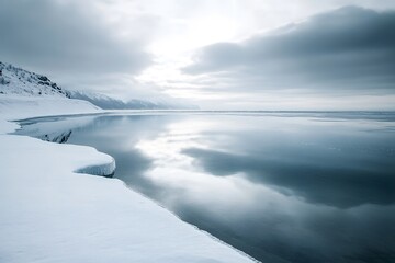 Obraz premium Frozen Lake and Mountain Landscape
