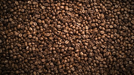 Obraz premium Closeup View of Freshly Roasted Coffee Beans on Dark Background