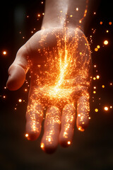 Hand holding bright lights symbolizing divine creation and cosmic energy