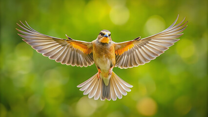 Obraz premium Bird hovering in mid-air with wings spread out, hovering, mid-air, wings, spread out, movement, feathers, flight, animal
